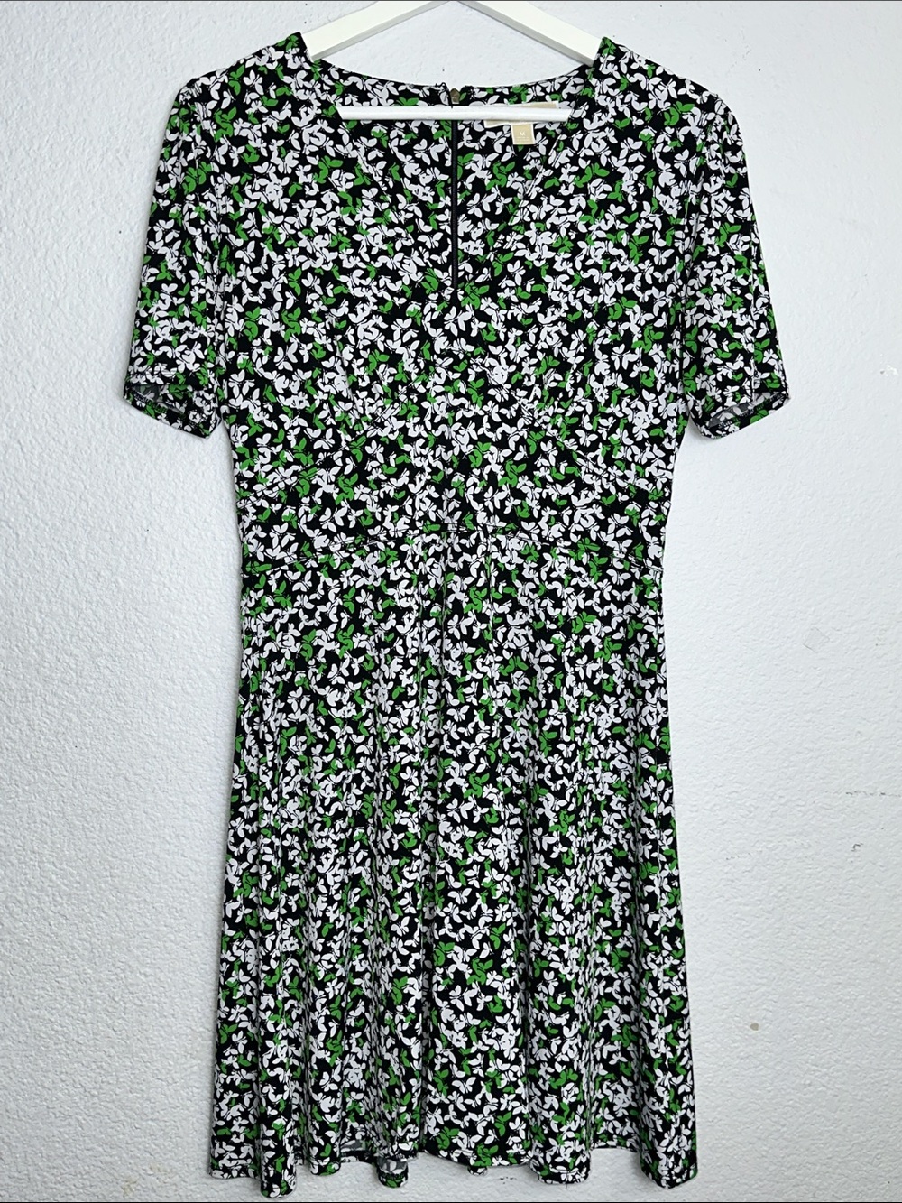 Michael Kors Dress Black Green White Short Sleeve V Neck Womens Medium